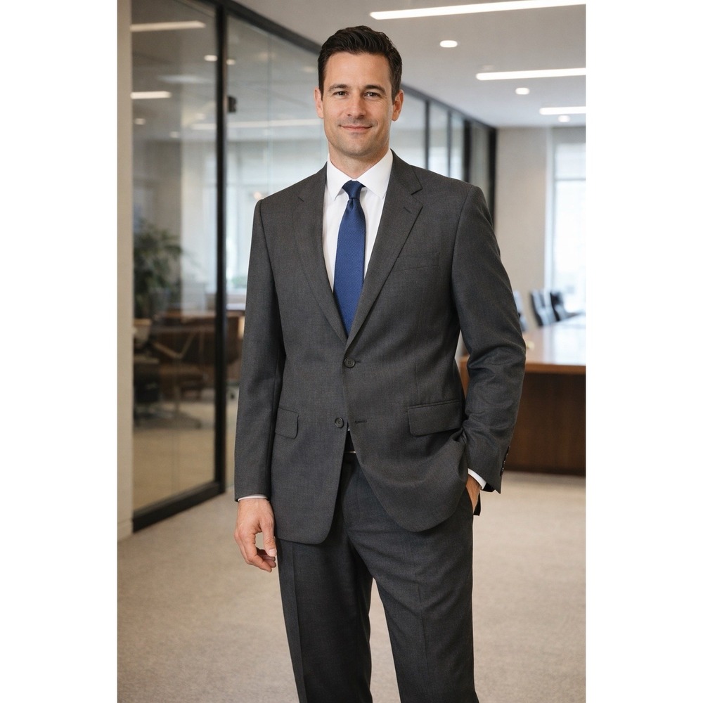 Hardwick Clothes 2 Piece Suit Mens 44R 38x32 Charcoal USA Made Two Buttons‎